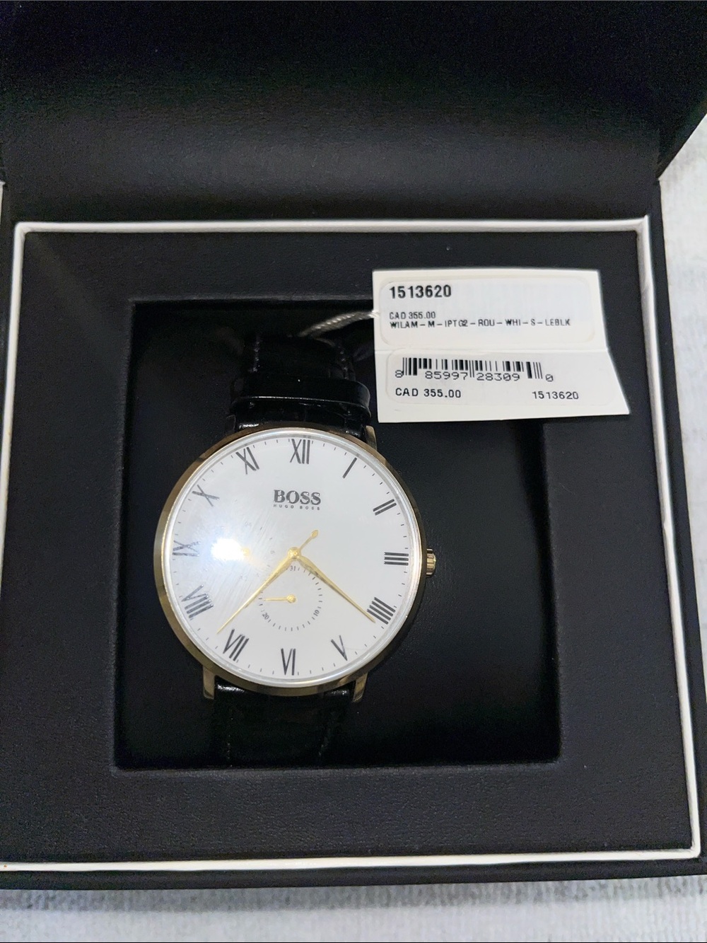 Hugo Boss Men's White Dial Gold Case Black Leather Strap Watch EUC - Picture 3 of 12